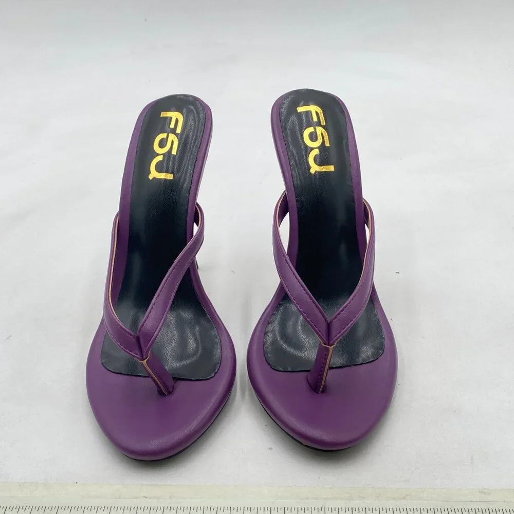 FSJ Purple Thong Flip Flops Stiletto High Heels Slip On Almond Toe Casual Sandal